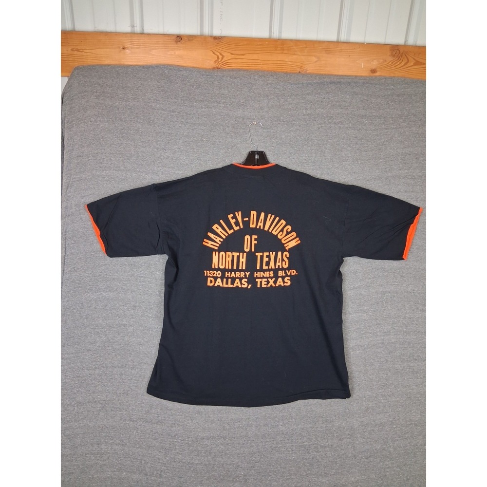 Harley Davidson Mens Shirt 2XL Black Orange USA Made North Texas Milwakee - Picture 8 of 9